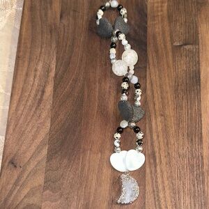 Druzy MoonDust HangCharm (Seashell hearts,Dalmatian Jasper,black obsidian